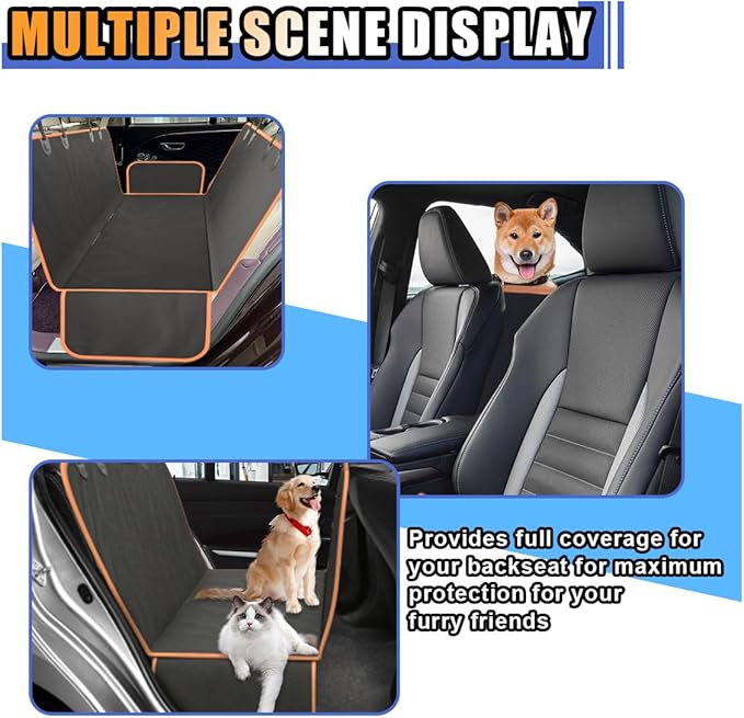Pets Dog Car Seat Cover for Back Seat, Waterproof Scratchproof Car Seat Protector with Side Flaps, 600D Soft Nonslip Dog Hammock, Dog Backseat Cover Universal for Car Truck SUV, Orange