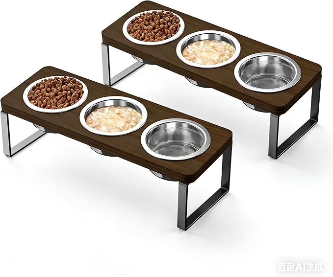 2 Pack Elevated Cat Bowls with 3 Stainless Steel Bowls | 10° Tilted Anti-Vomiting Raised Cat Food Bowl for Small Cats and Puppies Pet Bowl with Stand
