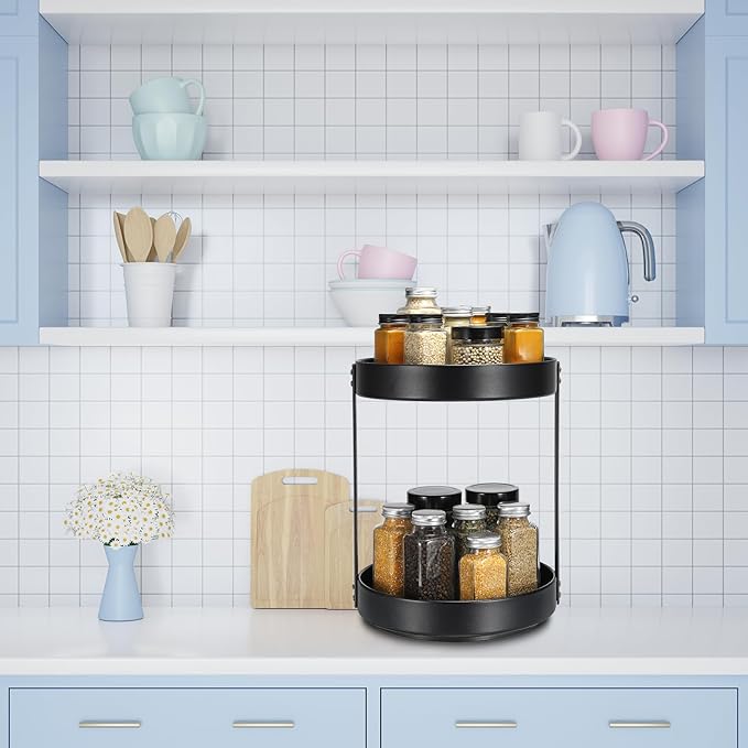 uxcell Lazy Susan Turntable Organizer, 2 Tier Rotating Spice Racks Metal Condiment Organizers for Cabinet Pantry Kitchen Countertop Bathroom
