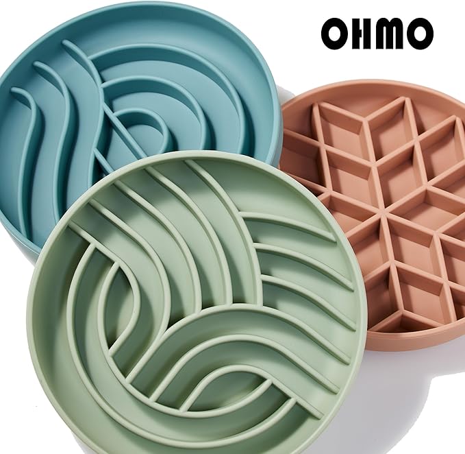 OHMO Slow Feeder Dog Bowls(Tree Life, Camo Green) Enrichment Soft Silicone Food Safe Feeding Bowl Non Slip Suction Cup for All Breed Pet, Cat Slow Down Eating Dishes, Boredom and Anxiety Reducer