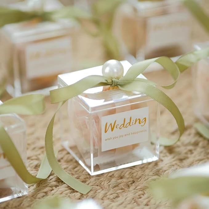 KissYou Small Acrylic Box Clear Display Case Plastic Square Cube 2 Packs Candy Box with Lid Jewelry Storage Contanier