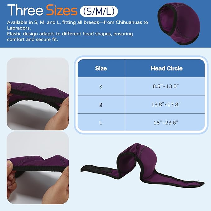 Dog Ear Muffs & Swim Cap and No Shake Ear Wrap for Bathing, Hematoma, Drying & Noise Anxiety Relief - Elastic Waterproof Ear Protection with Calming Hoodie for Grooming