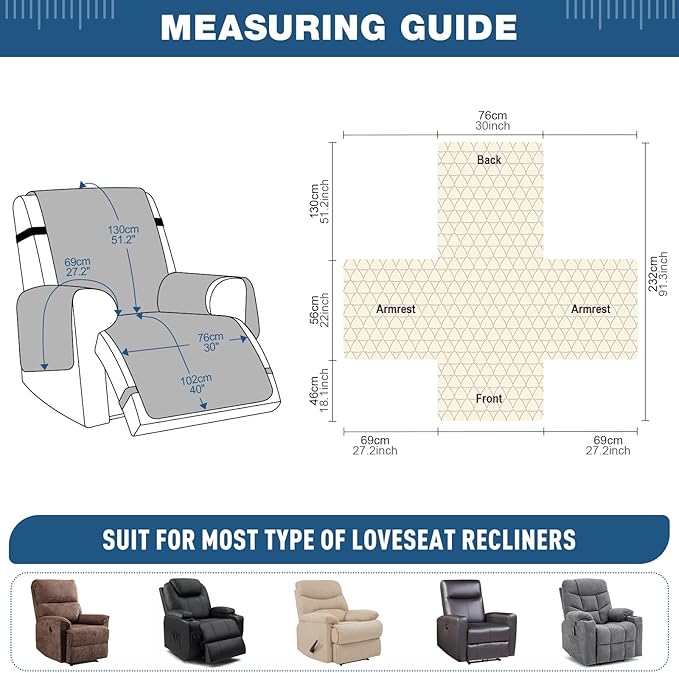 TAOCOCO 100% Waterproof Recliner Cover - Recliner Cover with Non-Slip Granule, Recliner Chair Covers with Elastic Band, Recliner Chair Covers for Reclining Chair(Coffee, Oversized-30'')