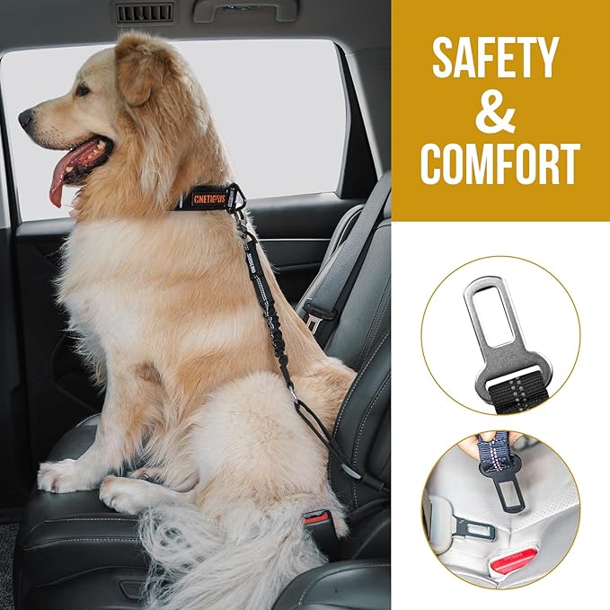Onetigris Pet Dog Cat Seat Belts, Car Headrest Restraint Adjustable Safety Leads Vehicle Seatbelt Harness(Black)