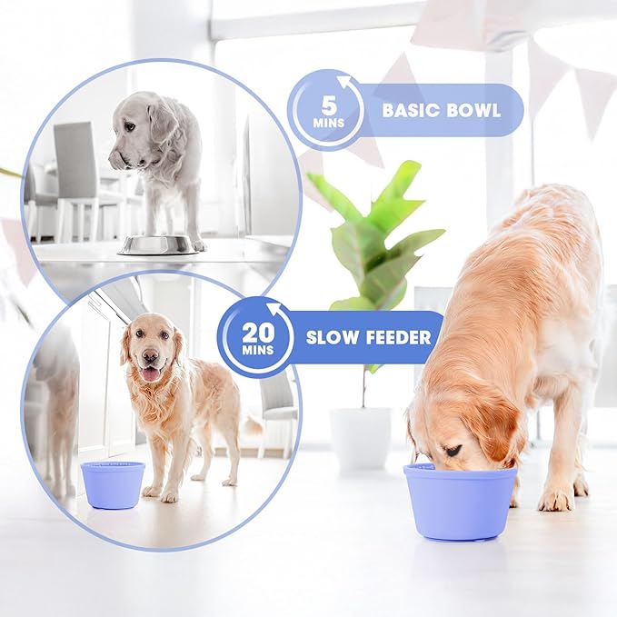 Slow Feeder Dog Bowl,Non-Slip Lick and Freeze Bowl for Dogs,Long Lasting Silicone Licking Mat for All Dog Sizes,Anti-Chocking and Reduce Anxiety(Blue)