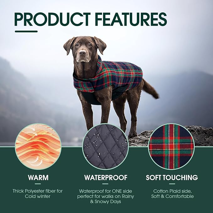 Kuoser Warm Dog Coat, Waterproof Dog Jacket for Extra Large Dogs, Adjustable Durable XXL Doggie Winter Coat Reversible Puppy Cold Weather Apparel from Small to Large Breed, RoyalBlue XXL