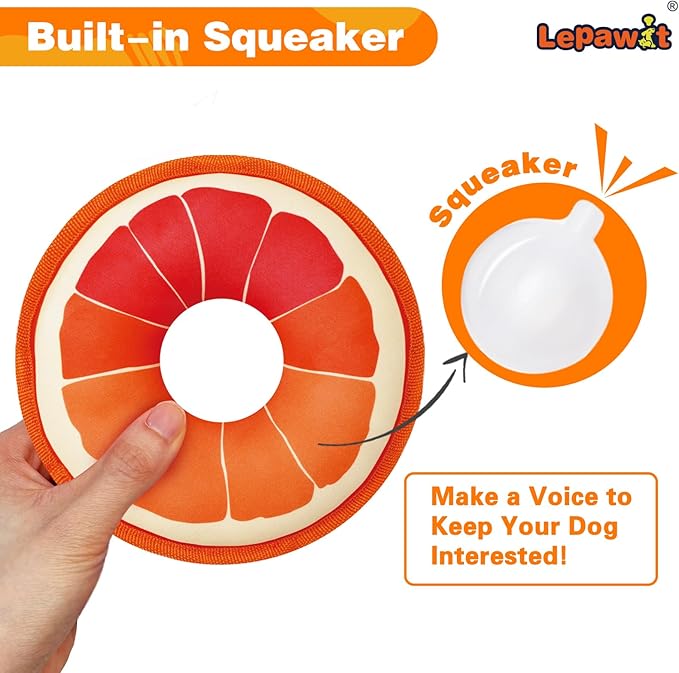 Squeaky Dog Toys, Floating Dog Toys for Indoor or Outward Play, Swim Ring Design Interactive Dog Gifts for Small and Medium Dogs - Grapefruit
