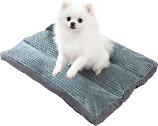 Dog Bed for Small Dogs Up to 30 lbs, 24" x 19"Plush Corduroy Pet Bed with Non-Slip Bottom, Washable Puppy Bed for Crate, Sofa or Travel (Grey)