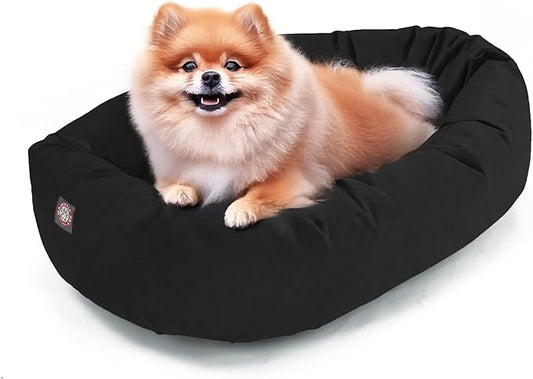 Majestic Pet 24 Inch Suede Shredded Memory Foam Mix Calming Small Dog Bed Washable 24 x 19 x 7 (Inch) - Cozy Soft Round Donut Dog Bed with Spine for Head Support - Pet Bed Black