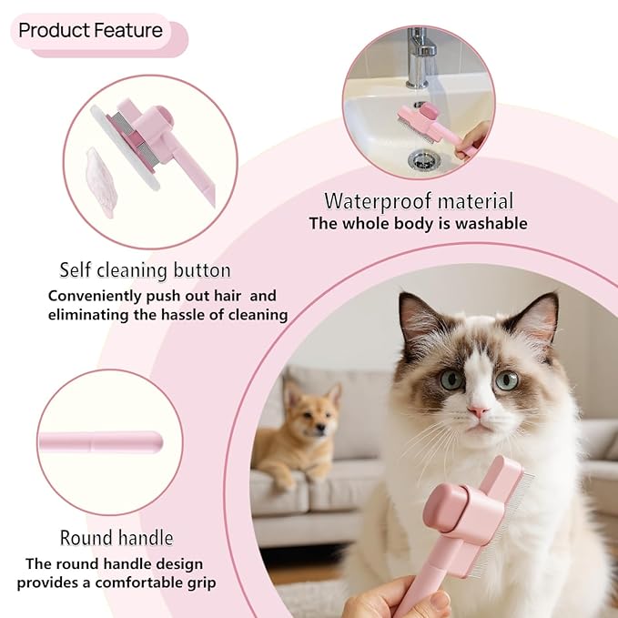 Flea brush for Cat and Dog with pet hair removal glove set, 2PCS flea comb for Shedding, Flea and Massaging, the magic brush pet hair remover for Clothes, Furniture, Carpets & Bedding