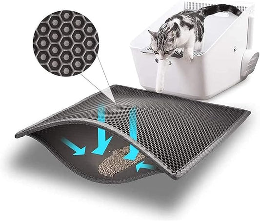 Small Cat Litter Box Mat: Easy Clean Cat Litter Mat for Floor, Kitty Scratch Cute Pad (15x24 Inch Grey)