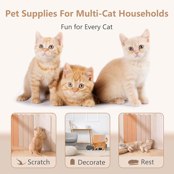 Cat Scratcher, Wall Scratchers for Indoor Cats, Vertical Scratching Posts, Cat Scratching Board, 3 Pieces Set Cat Scratch Furniture Protector (Deep Camel)
