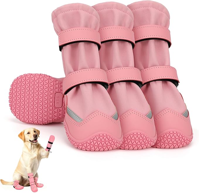 Dog Shoes, Waterproof Dog Boots & Paw Protectors, Breathable Dog Booties with Anti Slip Sole for Winter Snowy Day, Rainy Weather Indoor and Outdoor (Size 6, Pink)