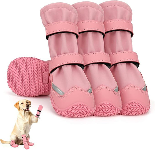 Dog Shoes, Waterproof Dog Boots & Paw Protectors, Breathable Dog Booties with Anti Slip Sole for Winter Snowy Day, Rainy Weather Indoor and Outdoor (Size 6, Pink)
