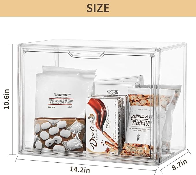 Clear Storage Bins with Lids, 2 Pack Acrylic Display Case with Magnetic Door for Cosmetic Collectibles Large Figures Models, Stackable Acrylic Storage Box for Home Office Living Room Dorm