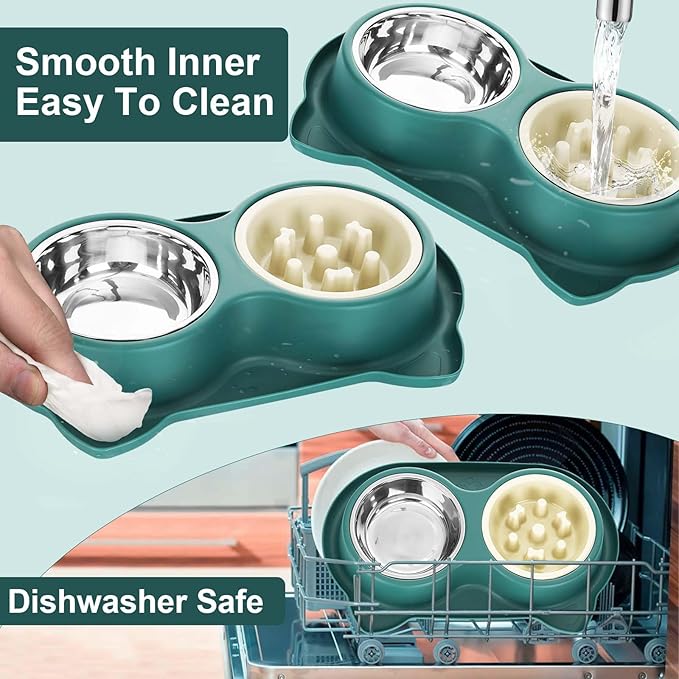 Dog Slow Feeder Dog Water and Food Bowls Stainless Steel Bowls Non Slip Anti Skid Pet Puppys and Kitties Dishes for Small Medium