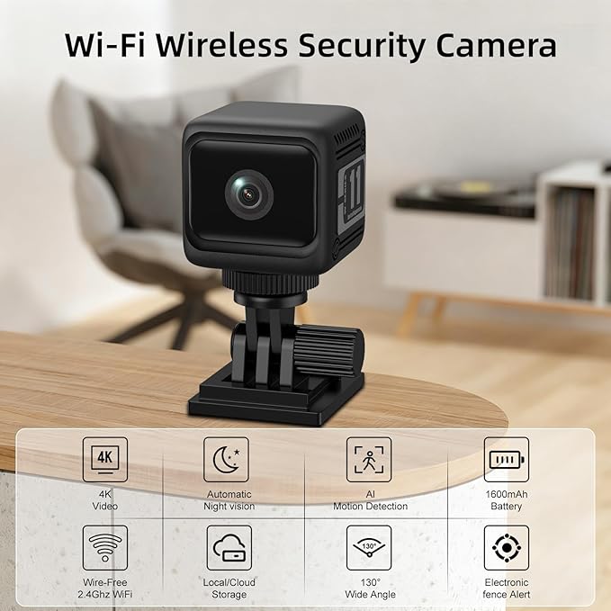 4K Security Cameras for Home, Indoor Wireless WiFi Camera with App Control Motion Detection & Real-Time Alerts, Rechargeable Pet/Baby/House/Office Camera with Night Vision