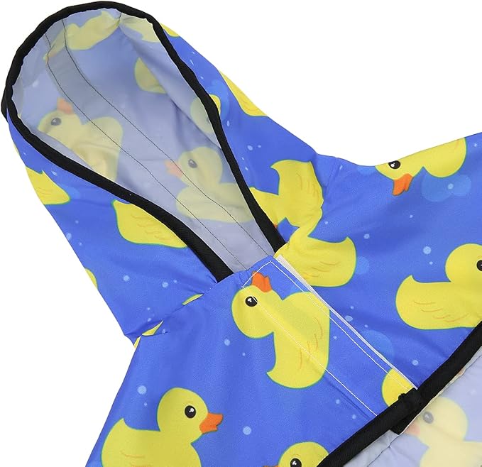 HDE Dog Raincoat Jacket Reflective Adjustable Hooded Pet Poncho Rain Coat with Leash Hole for Small to X-Large Dogs Rubber Ducks - S