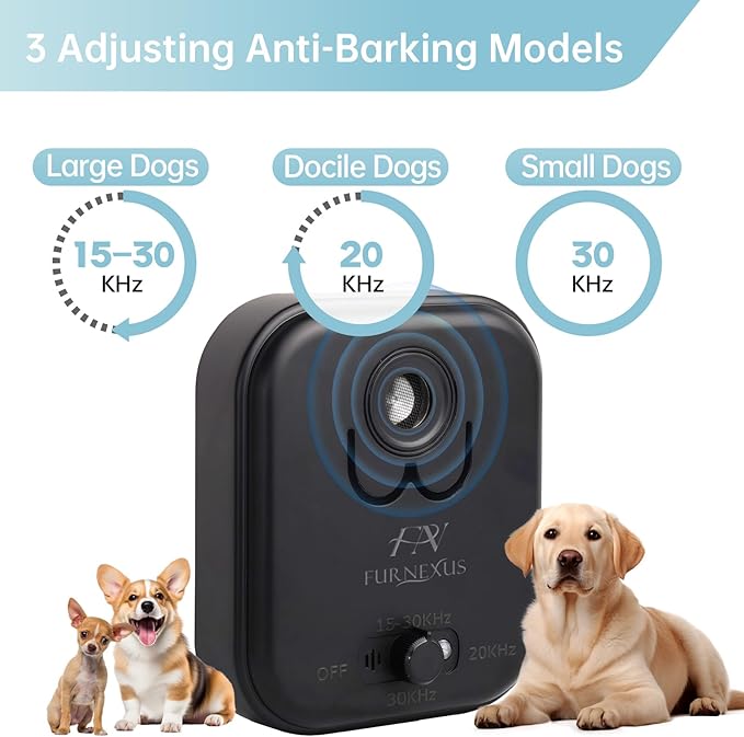 Ultrasonic Dog Bark Deterrent Device up to 50Ft Range, High-Frequency Anti-Barking Stopper for Dogs with 3 Modes, Indoor/Outdoor Control, Neighbor-Friendly Silencer Box