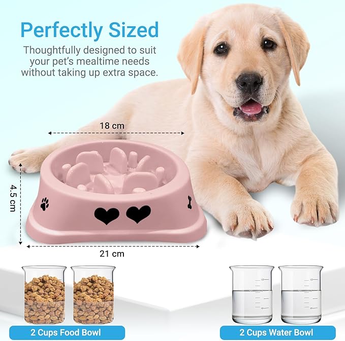 Pink Slow Feeder Dog Bowl, Non-Slip Puppy Bowl with Fun Maze Design for Healthy Eating & Bloat Prevention, Boxed Packaging, 2-Pack for Small & Medium Dogs
