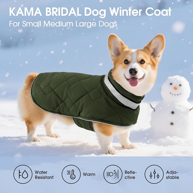 Dog Winter Coat Warm Padded Puppy Jacket Windproof Water Resistant Clothes for Small Medium Large Pets Christmas Sweater Outfit Vest(Green, 3XL)