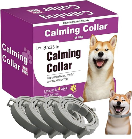 Calming Collar for Dogs 4 Packs,Dog Collars for Stress & Anxiety Relief Lasts 60 Days,Adjustable Dog Pheromone Calming Collars, Fit Small, Medium, and Large Dogs (25'' Length)