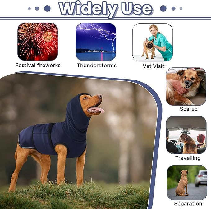 IDOMIK Dog Anxiety Calming Hoodie,Breathable Dog Anxiety Jacket Vest Coat for Thunderstorms,Fireworks,Vet Visits,Separation,Adjustable Dog Hoodies for Noise Block & Ear Protection Recovery,Blue,3XL
