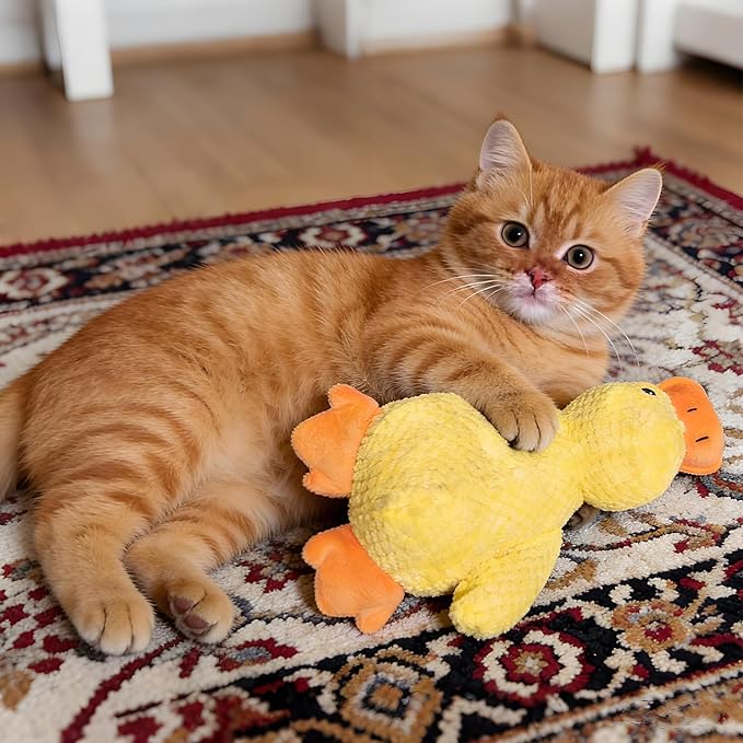 Quacking Duck Dog Toy - Interactive Plush Chew Toy with Realistic Squeaky Sounds for Anxiety Relief - Fun Play Toy for Cats & Dogs, Pet Use Only (Yellow, Medium)