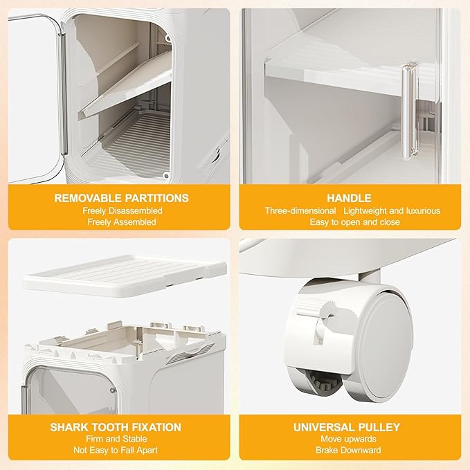 Slim Tall Bathroom Cabinet, Plastic Tall Narrow Cabinet with Doors and Shelves, Floorstanding Skinny Cabinets with Wheels, 4 Tier Corner Bathroom Organizer for Small Space