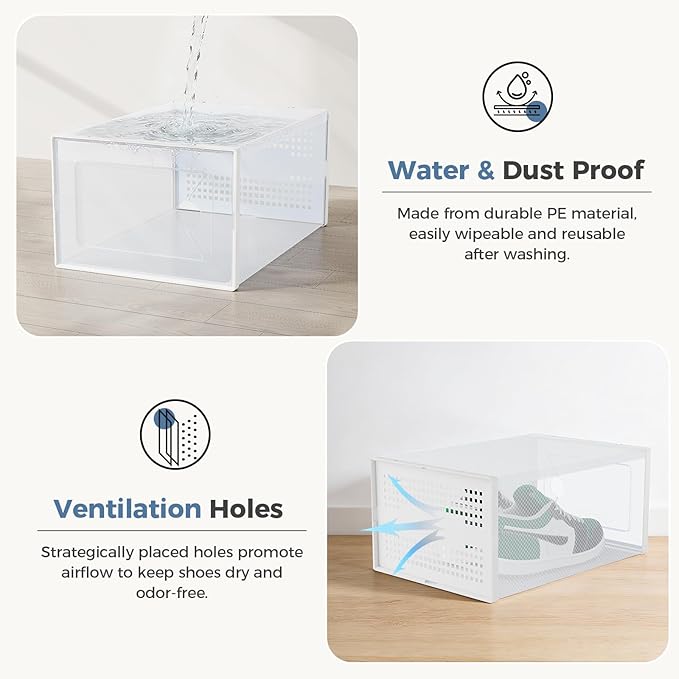 DUMOS Stackable Shoe Storage Boxes, 15-Pack Plastic Shoe Organizers with Lids, Large Shoe Rack & Holder for Closet, Under Bed, Entryway, Sneaker Display and Storage Containers, White