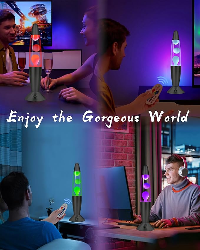 Color Changing Large Liquid Motion Lamps: 17 Colors LED Black Night Light for Adults with Remote & Timer, Smart Ambient Mood Lighting for Bedroom Office, Cool Christmas Birthday Gifts, 16 Inch