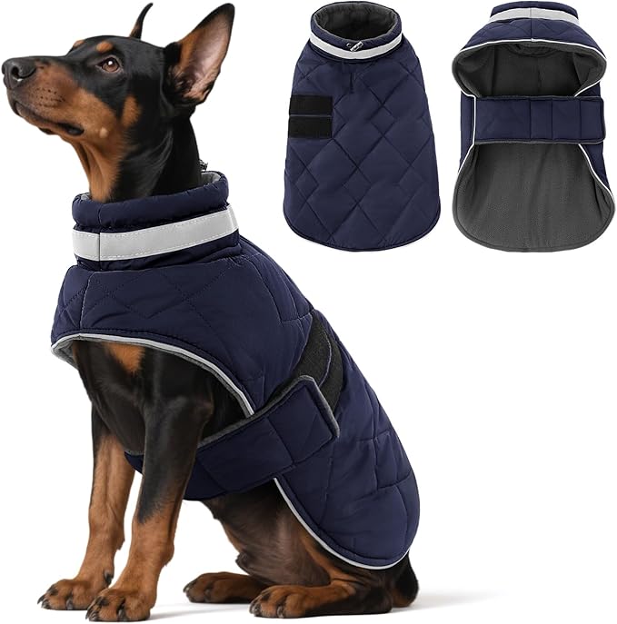 Dog Winter Coat Warm Padded Puppy Jacket Windproof Water Resistant Clothes for Small Medium Large Pets Christmas Sweater Outfit Vest(DarkBlue, L)