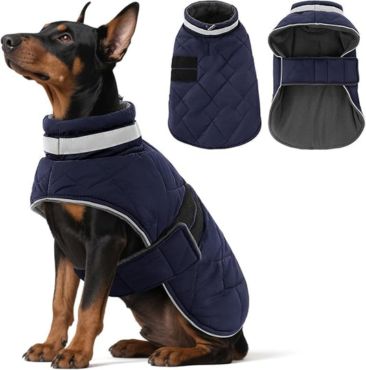 Dog Winter Coat Warm Padded Puppy Jacket Windproof Water Resistant Clothes for Small Medium Large Pets Christmas Sweater Outfit Vest(DarkBlue, L)