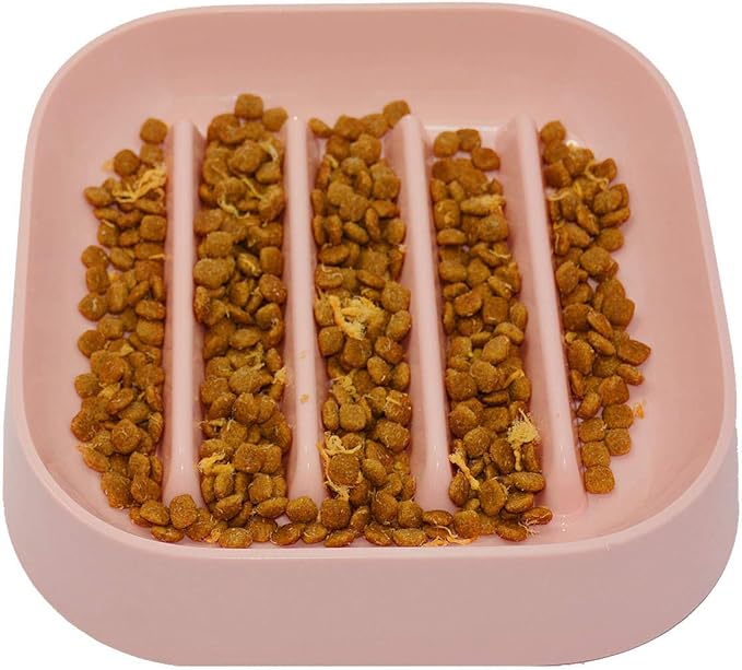 Healthy Slow Feeding Dog Bowl for French Bulldog -Slow Feeder Dog Bowl No Chocking Dog Cat Food Bowl with Striped Shape Pattern (Pink)