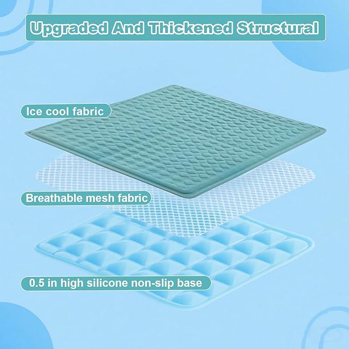 Newly Upgraded Dog Cooling Mat 34x23 in,Ice Breathable Fabric, Solid Silicone Honeycomb Heat Dissipation Structure, Long-Lasting Coolness Cooling Mat for Dogs(Q-Max>0.5) Washable& Non-Toxic