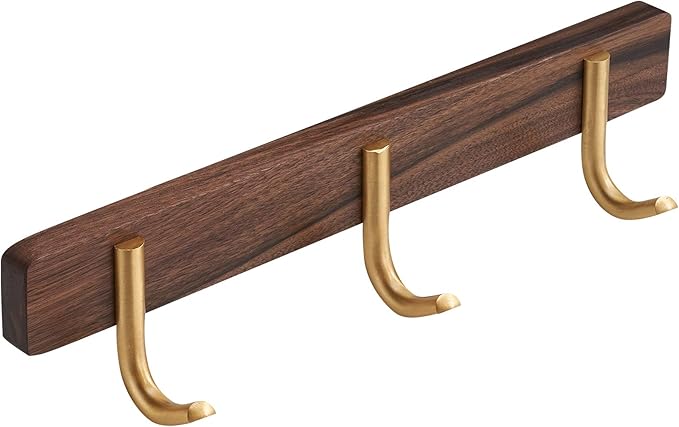 SARIHOSY] Wall Mounted Coat Rack,Multi Hook Hangers,Entryway Hanging Coat Rack,Metal Wood Coat Rail with 3 Hooks，Walnut Wood,zinc Alloy,Bedroom,Bathroom,Foyer,Living Room,Metal Household Items