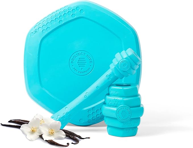 PROJECT HIVE ·PET COMPANY· - Soothing Vanilla Scented - Hive Frisbee Disc for Dogs - Great for Fetch - Includes a Lick mat on Back - Floats in Water, Smooth Glide - Made in The USA