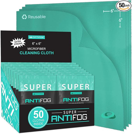 Anti Fog Microfiber Cleaning Cloth for Glasses | Individually Wrapped Microfiber Lens Cleaning Cloth for Eyeglasses, Lenses, Binoculars, Face Shields, Ski Masks or Swim Goggles (50 Count)