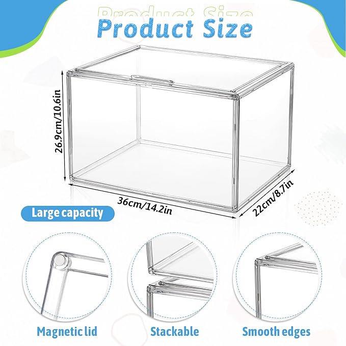 Stackable Display Storage Box with Magnetic Door, Clear Acrylic Display Case, Dustproof Book & Cosmetic Display Cases, Hobby Display Cases for Large Figures Collectibles, Luxury Bags, Sports Shoes