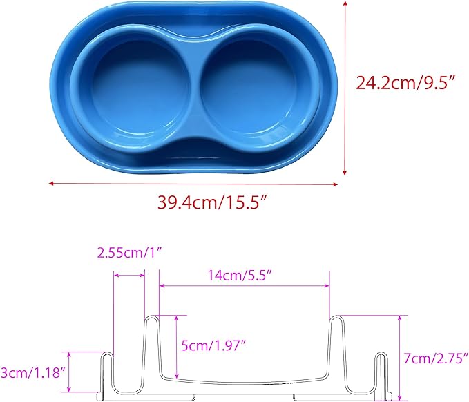 PetLike Ants Away Double Pet Feeding Bowls Dog Water and Food Bowls,6 cups/48oz Pet Feeder Bowls for Medium Large Dogs Cats (Blue, 15.5X9.5X2.75 INCH)