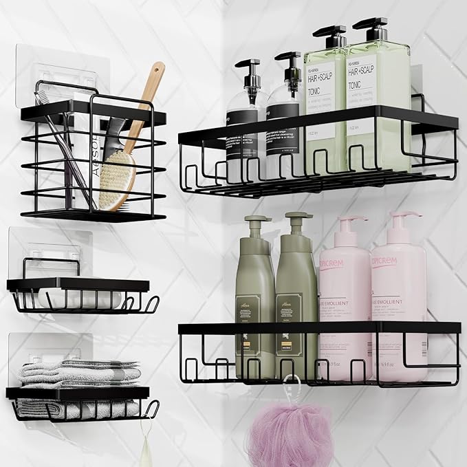 Clara Clark Bathroom Accessories Set - 27PC Bathroom Set with Adhesive Corner Shower Caddy Hanging, Bathroom Sets with Shower Curtain and Rugs, Ombre Green Shower Curtain Set with Bathroom Trash Can
