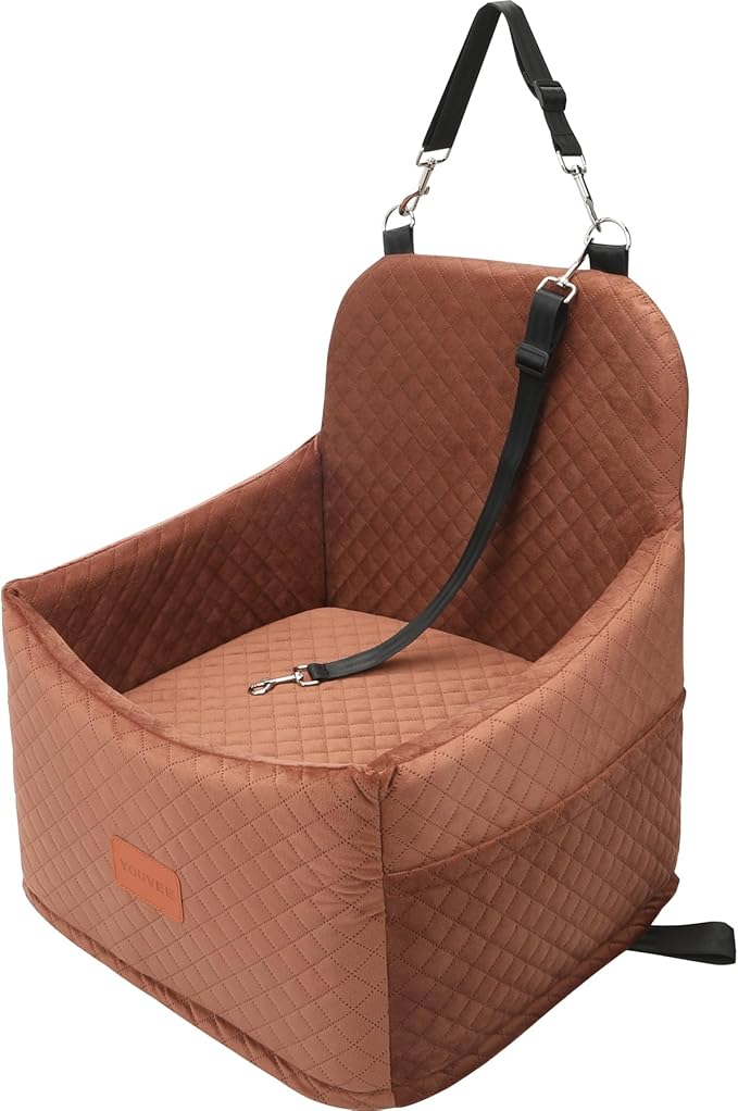 Youvee Dog Booster Car Seat,Interior Height 6 Inches Elevated Pet Car Seat for Small Dog up to 30 lbs,Safety,Comfortable,Fully Detachable and Washable(View Ⅰ-Brown)