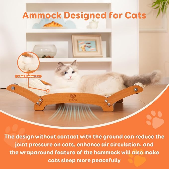 Extra-Larger Sisal Cat Scratcher Bed, Durable Cat Scratching Post with Hammock for Indoor Cats Lounger & Sleep & Scratch, Natural Sisal Cat Scratch Pad, Sturdy Solid Wood Frame (Upgraded Extra-Larger)