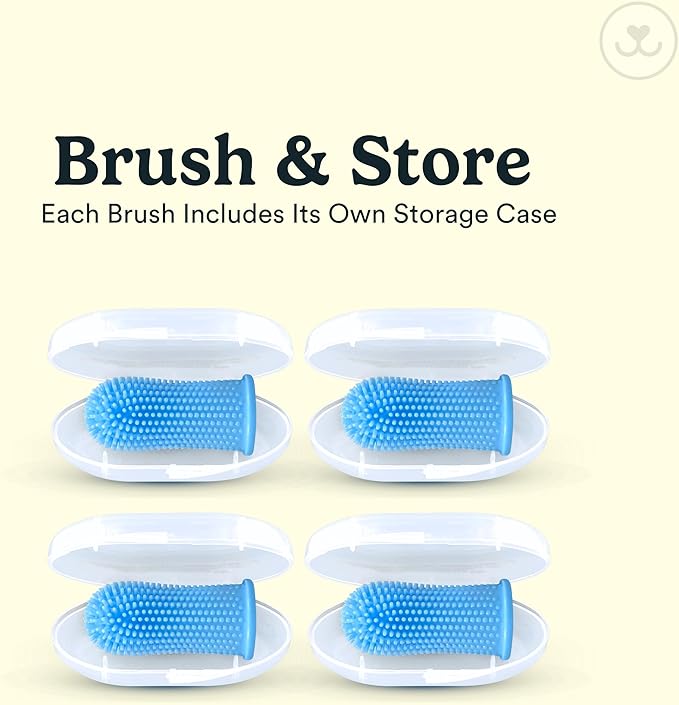 360° Pet Finger Toothbrush Kit — Dog & Cat Dental Care, 4-Pack (Blue)