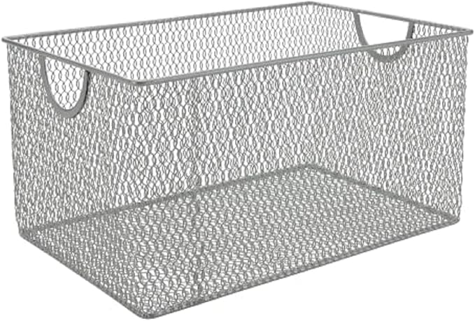 YBM Home Mesh Wire Storage Basket for Shelves, Pantry Organization, and Kitchen - Multipurpose Steel Wire Basket Holder Bin for Organizing Office Supplies, Household Toiletries and Laundry Supplies
