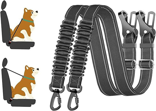 2 Pack Black Dog Seat Belt, Adjustable Dog Car Safety Belt with Reflective Bungee, Rotatable Carabiner, Suitable for Medium to Large Dogs Up to 150 lbs