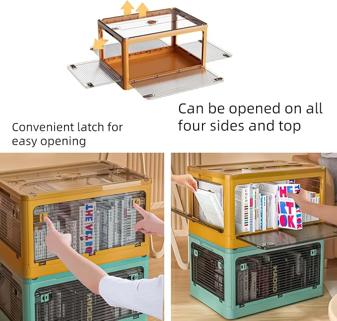 24Quart (2Pack) 15.95x11.42x9.45 Transparent Collapsible Storage Bin Blue, Wheeled Foldable Organizer for Home Clothes Toys Snacks