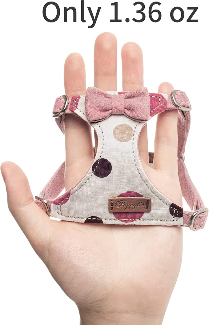 Puppytie No Pull xs Dog Harness with Multifunction Dog Leash,Soft Adjustable No Choke Escape Proof Pet Harness Vest,Polka dots Pink,XS