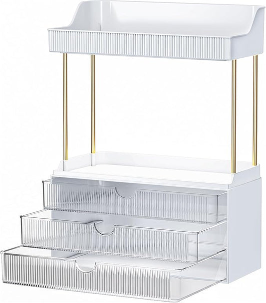 12.2" W Makeup Organizer Drawers - 5 Tiers Bathroom Counter Organizer, Cosmetic Storage Drawer for Dresser Countertop and Bathroom Vanity for Large Skincare, Perfume, Clear