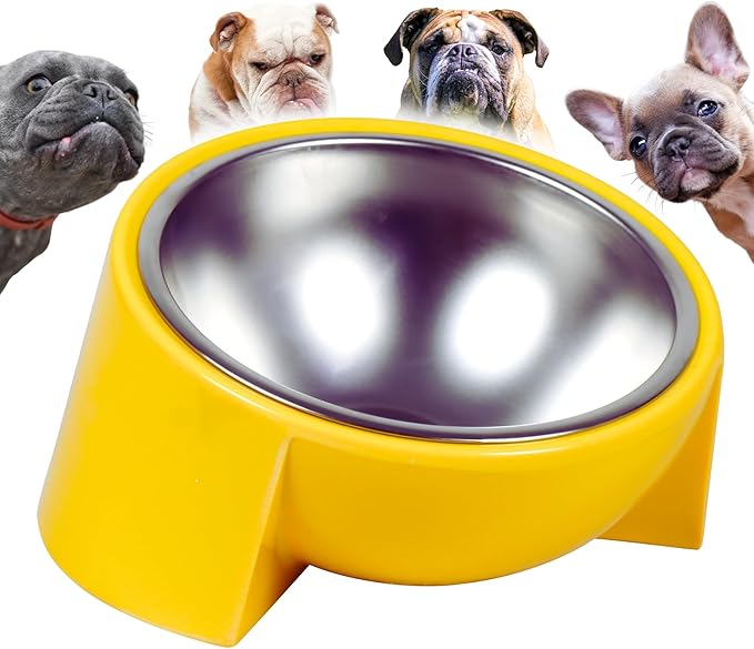 Tilted Dog Bowl for Flat-Faced & Senior Dogs, 15° Slanted Stainless Steel Dog Food Bowl, Elevated Pet Feeder for Small & Medium Dogs, Comfortable Eating Design (Yellow, M (420 ML / 1.5 Cups))